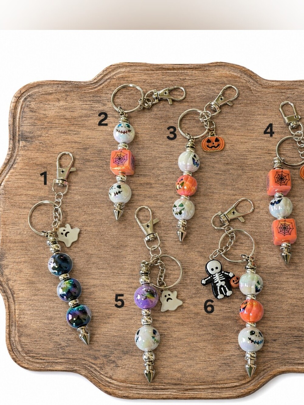 Halloween Beaded Purse Charm, Spooky Ghost Pumpkin Skeleton Bag Keychain Gift